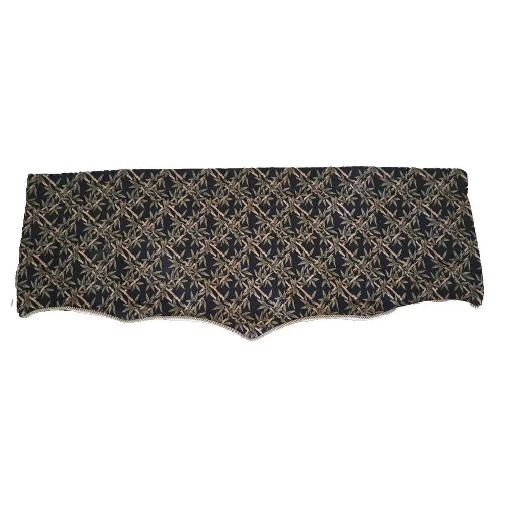 Bamboo Tapestry Valance Scalloped Black Lattice Gold Piping Tropical 49x20